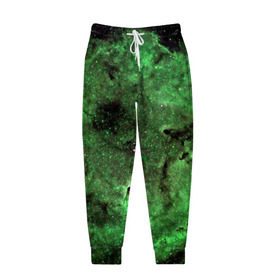 Мужские брюки 3D с принтом Зеленый Космос в Тюмени, 100% полиэстер | манжеты по низу, эластичный пояс регулируется шнурком, по бокам два кармана без застежек, внутренняя часть кармана из мелкой сетки | вселенная | галактика | звезды
