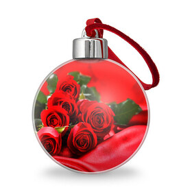 Ёлочный шар с принтом Розы в Тюмени, Пластик | Диаметр: 77 мм | букет | красная | лепесток | разноцветная | роза | цветок