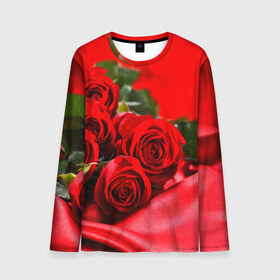 Мужской лонгслив 3D с принтом Розы в Тюмени, 100% полиэстер | длинные рукава, круглый вырез горловины, полуприлегающий силуэт | Тематика изображения на принте: букет | красная | лепесток | разноцветная | роза | цветок