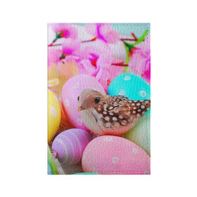 Обложка для паспорта матовая кожа с принтом Пасхальные яйца в Тюмени, натуральная матовая кожа | размер 19,3 х 13,7 см; прозрачные пластиковые крепления | Тематика изображения на принте: пасха | праздник | птичка