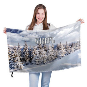 Флаг 3D с принтом Сибирь в Тюмени, 100% полиэстер | плотность ткани — 95 г/м2, размер — 67 х 109 см. Принт наносится с одной стороны | ель | лес | небо | облака | природа | снег | сосна | сугробы | тайга | хвоя
