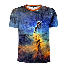 Мужская футболка 3D спортивная с принтом Nebula in Space в Тюмени, 100% полиэстер с улучшенными характеристиками | приталенный силуэт, круглая горловина, широкие плечи, сужается к линии бедра | Тематика изображения на принте: 