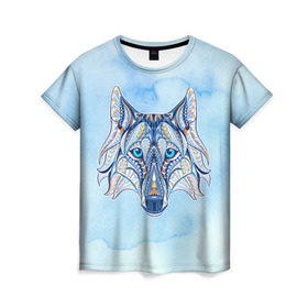 Женская футболка 3D с принтом Волк в Тюмени, 100% полиэфир ( синтетическое хлопкоподобное полотно) | прямой крой, круглый вырез горловины, длина до линии бедер | волк
