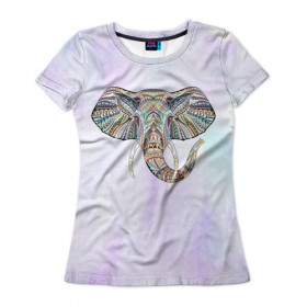 Женская футболка 3D с принтом Слон в Тюмени, 100% полиэфир ( синтетическое хлопкоподобное полотно) | прямой крой, круглый вырез горловины, длина до линии бедер | слон