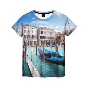 Женская футболка 3D с принтом Италия (Венеция) в Тюмени, 100% полиэфир ( синтетическое хлопкоподобное полотно) | прямой крой, круглый вырез горловины, длина до линии бедер | europe | italy | venice | венеция | вода | европа | ес | италия | каникулы | лодки | отдых | отпуск | солнце | туризм
