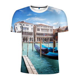 Мужская футболка 3D спортивная с принтом Италия (Венеция) в Тюмени, 100% полиэстер с улучшенными характеристиками | приталенный силуэт, круглая горловина, широкие плечи, сужается к линии бедра | europe | italy | venice | венеция | вода | европа | ес | италия | каникулы | лодки | отдых | отпуск | солнце | туризм