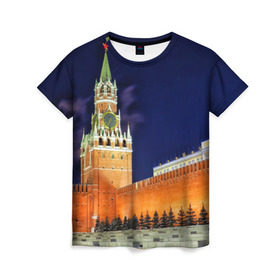 Женская футболка 3D с принтом Кремль в Тюмени, 100% полиэфир ( синтетическое хлопкоподобное полотно) | прямой крой, круглый вырез горловины, длина до линии бедер | moscow | russia | гордость | кремль | москва | отечество | родина | россия | столица