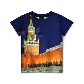 Детская футболка 3D с принтом Кремль в Тюмени, 100% гипоаллергенный полиэфир | прямой крой, круглый вырез горловины, длина до линии бедер, чуть спущенное плечо, ткань немного тянется | moscow | russia | гордость | кремль | москва | отечество | родина | россия | столица