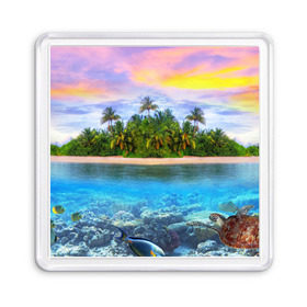 Магнит 55*55 с принтом Мальдивы в Тюмени, Пластик | Размер: 65*65 мм; Размер печати: 55*55 мм | загар | каникулы | мальдивские острова | мальдивы | отдых | отпуск | пляж | приключения | солнце | туризм