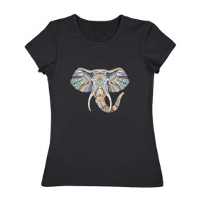 Женская футболка хлопок с принтом Слон в Тюмени, 100% хлопок | прямой крой, круглый вырез горловины, длина до линии бедер, слегка спущенное плечо | 