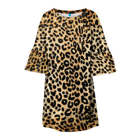 Детское платье 3D с принтом Гепард (шкура) в Тюмени, 100% полиэстер | прямой силуэт, чуть расширенный к низу. Круглая горловина, на рукавах — воланы | Тематика изображения на принте: гепард | гламур | леопард | мода | пятна | роскошь | ткань | точки | шерсть