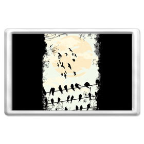 Магнит 45*70 с принтом Темная стая в Тюмени, Пластик | Размер: 78*52 мм; Размер печати: 70*45 | Тематика изображения на принте: ворон | закат | ласточки | новинки | популярное | птицы | темнота