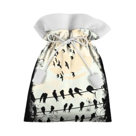 Подарочный 3D мешок с принтом Темная стая в Тюмени, 100% полиэстер | Размер: 29*39 см | Тематика изображения на принте: ворон | закат | ласточки | новинки | популярное | птицы | темнота