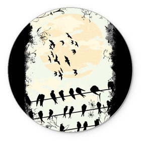 Коврик круглый с принтом Темная стая в Тюмени, резина и полиэстер | круглая форма, изображение наносится на всю лицевую часть | ворон | закат | ласточки | новинки | популярное | птицы | темнота