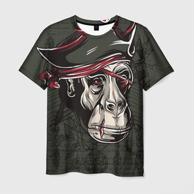Мужская футболка 3D с принтом Старый пират в Тюмени, 100% полиэфир | прямой крой, круглый вырез горловины, длина до линии бедер | обезьяна | шимпанзе
