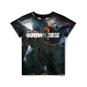 Детская футболка 3D с принтом Rainbow six | Siege в Тюмени, 100% гипоаллергенный полиэфир | прямой крой, круглый вырез горловины, длина до линии бедер, чуть спущенное плечо, ткань немного тянется | Тематика изображения на принте: boom | fire | rainbowsix | siege | tom clansys