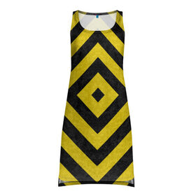 Платье-майка 3D с принтом Чёрные и Жёлтые Квадраты в Тюмени, 100% полиэстер | полуприлегающий силуэт, широкие бретели, круглый вырез горловины, удлиненный подол сзади. | Тематика изображения на принте: жёлтый | квадрат | полосы | текстура | узор | чёрный