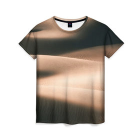 Женская футболка 3D с принтом Барханы в Тюмени, 100% полиэфир ( синтетическое хлопкоподобное полотно) | прямой крой, круглый вырез горловины, длина до линии бедер | Тематика изображения на принте: аравия | барханы | бедуин | восток | пески | пустыня | солнце | товарищ сухов