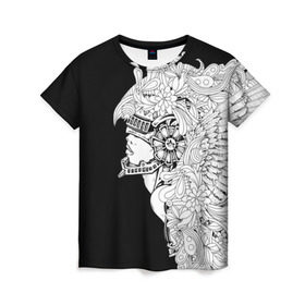 Женская футболка 3D с принтом Ангел мира в Тюмени, 100% полиэфир ( синтетическое хлопкоподобное полотно) | прямой крой, круглый вырез горловины, длина до линии бедер | ангел | белое | девушка | киборг | крылья | новинки | текстуры | цветы | черное