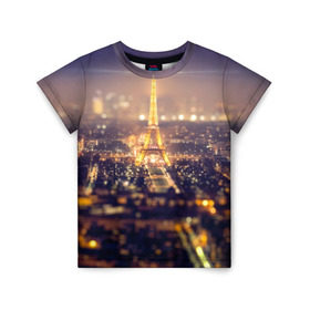 Детская футболка 3D с принтом Эйфелева башня в Тюмени, 100% гипоаллергенный полиэфир | прямой крой, круглый вырез горловины, длина до линии бедер, чуть спущенное плечо, ткань немного тянется | sity | блики | город | европа | ночь | париж | романтика | свет | эйфелева башня