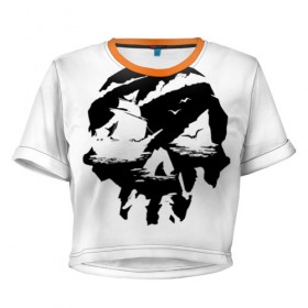 Женская футболка 3D укороченная с принтом Sea of Thieves в Тюмени, 100% полиэстер | круглая горловина, длина футболки до линии талии, рукава с отворотами | of | pirat | sea | thieves | пират | череп