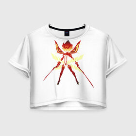 Женская футболка 3D укороченная с принтом Рюко Матой в Тюмени, 100% полиэстер | круглая горловина, длина футболки до линии талии, рукава с отворотами | kill la kill | рюко матой