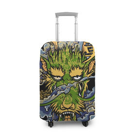 Чехол для чемодана 3D с принтом Зеленый дракон в Тюмени, 86% полиэфир, 14% спандекс | двустороннее нанесение принта, прорези для ручек и колес | абстракция | дракон | иллюзия | китай | краска | лучи | новинки | прикольные | свет | текстуры