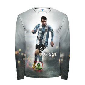 Мужской лонгслив 3D с принтом Leo Messi в Тюмени, 100% полиэстер | длинные рукава, круглый вырез горловины, полуприлегающий силуэт | Тематика изображения на принте: barselona | messi | аргентина | барселона | месси | мяч | футбол