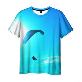 Мужская футболка 3D с принтом Прыжок в Тюмени, 100% полиэфир | прямой крой, круглый вырез горловины, длина до линии бедер | парашют | прыжок | синяя
