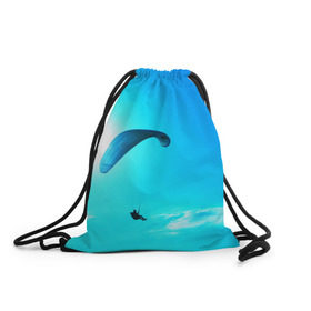 Рюкзак-мешок 3D с принтом Прыжок в Тюмени, 100% полиэстер | плотность ткани — 200 г/м2, размер — 35 х 45 см; лямки — толстые шнурки, застежка на шнуровке, без карманов и подкладки | Тематика изображения на принте: парашют | прыжок | синяя