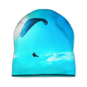 Шапка 3D с принтом Прыжок в Тюмени, 100% полиэстер | универсальный размер, печать по всей поверхности изделия | парашют | прыжок | синяя