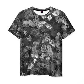 Мужская футболка 3D с принтом Следы в Тюмени, 100% полиэфир | прямой крой, круглый вырез горловины, длина до линии бедер | камуфляж | ноги | обувь | серый