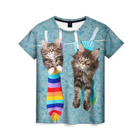 Женская футболка 3D с принтом Мейн-кун 1 в Тюмени, 100% полиэфир ( синтетическое хлопкоподобное полотно) | прямой крой, круглый вырез горловины, длина до линии бедер | кот | котенок | котик | котэ | кошка | мейн кун | мейнкун | мэйн кун | мэйнкун