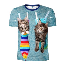 Мужская футболка 3D спортивная с принтом Мейн-кун 1 в Тюмени, 100% полиэстер с улучшенными характеристиками | приталенный силуэт, круглая горловина, широкие плечи, сужается к линии бедра | Тематика изображения на принте: кот | котенок | котик | котэ | кошка | мейн кун | мейнкун | мэйн кун | мэйнкун