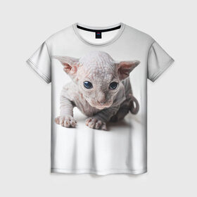 Женская футболка 3D с принтом Сфинкс 1 в Тюмени, 100% полиэфир ( синтетическое хлопкоподобное полотно) | прямой крой, круглый вырез горловины, длина до линии бедер | кот | котенок | котик | котэ | кошка | сфинкс