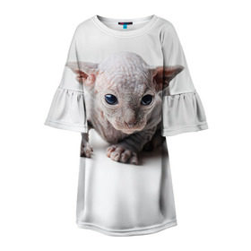 Детское платье 3D с принтом Сфинкс 1 в Тюмени, 100% полиэстер | прямой силуэт, чуть расширенный к низу. Круглая горловина, на рукавах — воланы | Тематика изображения на принте: кот | котенок | котик | котэ | кошка | сфинкс