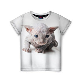 Детская футболка 3D с принтом Сфинкс 1 в Тюмени, 100% гипоаллергенный полиэфир | прямой крой, круглый вырез горловины, длина до линии бедер, чуть спущенное плечо, ткань немного тянется | кот | котенок | котик | котэ | кошка | сфинкс