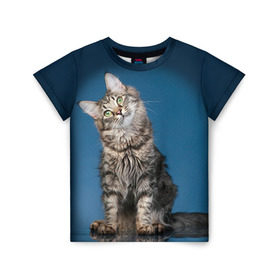 Детская футболка 3D с принтом Мейн-кун 2 в Тюмени, 100% гипоаллергенный полиэфир | прямой крой, круглый вырез горловины, длина до линии бедер, чуть спущенное плечо, ткань немного тянется | кот | котенок | котик | котэ | кошка | мейн кун | мейнкун | мэйн кун | мэйнкун