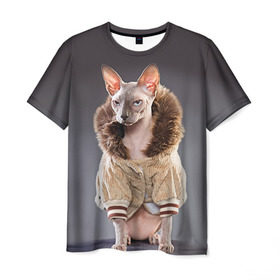 Мужская футболка 3D с принтом Сфинкс 4 в Тюмени, 100% полиэфир | прямой крой, круглый вырез горловины, длина до линии бедер | Тематика изображения на принте: кот | котенок | котик | котэ | кошка | сфинкс