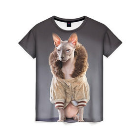 Женская футболка 3D с принтом Сфинкс 4 в Тюмени, 100% полиэфир ( синтетическое хлопкоподобное полотно) | прямой крой, круглый вырез горловины, длина до линии бедер | кот | котенок | котик | котэ | кошка | сфинкс