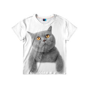 Детская футболка 3D с принтом Британец 2 в Тюмени, 100% гипоаллергенный полиэфир | прямой крой, круглый вырез горловины, длина до линии бедер, чуть спущенное плечо, ткань немного тянется | Тематика изображения на принте: британец | британская | британцы | кот | котенок | котик | котэ | кошка