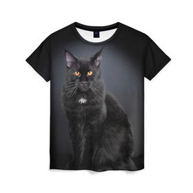 Женская футболка 3D с принтом Мейн-кун 3 в Тюмени, 100% полиэфир ( синтетическое хлопкоподобное полотно) | прямой крой, круглый вырез горловины, длина до линии бедер | кот | котенок | котик | котэ | кошка | мейн кун | мейнкун | мэйн кун | мэйнкун