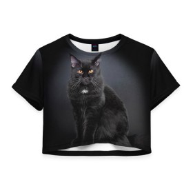 Женская футболка 3D укороченная с принтом Мейн-кун 3 в Тюмени, 100% полиэстер | круглая горловина, длина футболки до линии талии, рукава с отворотами | кот | котенок | котик | котэ | кошка | мейн кун | мейнкун | мэйн кун | мэйнкун