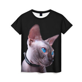 Женская футболка 3D с принтом Сфинкс 6 в Тюмени, 100% полиэфир ( синтетическое хлопкоподобное полотно) | прямой крой, круглый вырез горловины, длина до линии бедер | Тематика изображения на принте: кот | котенок | котик | котэ | кошка | сфинкс