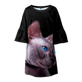 Детское платье 3D с принтом Сфинкс 6 в Тюмени, 100% полиэстер | прямой силуэт, чуть расширенный к низу. Круглая горловина, на рукавах — воланы | кот | котенок | котик | котэ | кошка | сфинкс