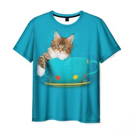 Мужская футболка 3D с принтом Мейн-кун 4 в Тюмени, 100% полиэфир | прямой крой, круглый вырез горловины, длина до линии бедер | кот | котенок | котик | котэ | кошка | мейн кун | мейнкун | мэйн кун | мэйнкун