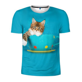 Мужская футболка 3D спортивная с принтом Мейн-кун 4 в Тюмени, 100% полиэстер с улучшенными характеристиками | приталенный силуэт, круглая горловина, широкие плечи, сужается к линии бедра | кот | котенок | котик | котэ | кошка | мейн кун | мейнкун | мэйн кун | мэйнкун