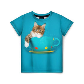 Детская футболка 3D с принтом Мейн-кун 4 в Тюмени, 100% гипоаллергенный полиэфир | прямой крой, круглый вырез горловины, длина до линии бедер, чуть спущенное плечо, ткань немного тянется | Тематика изображения на принте: кот | котенок | котик | котэ | кошка | мейн кун | мейнкун | мэйн кун | мэйнкун