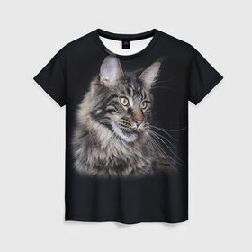 Женская футболка 3D с принтом Мейн-кун 5 в Тюмени, 100% полиэфир ( синтетическое хлопкоподобное полотно) | прямой крой, круглый вырез горловины, длина до линии бедер | кот | котенок | котик | котэ | кошка | мейн кун | мейнкун | мэйн кун | мэйнкун