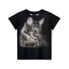 Детская футболка 3D с принтом Мейн-кун 5 в Тюмени, 100% гипоаллергенный полиэфир | прямой крой, круглый вырез горловины, длина до линии бедер, чуть спущенное плечо, ткань немного тянется | Тематика изображения на принте: кот | котенок | котик | котэ | кошка | мейн кун | мейнкун | мэйн кун | мэйнкун